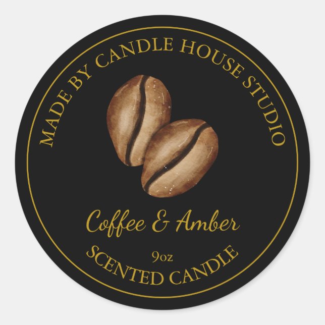 Gold Homemade Coffee Candle Label | Black (Front)