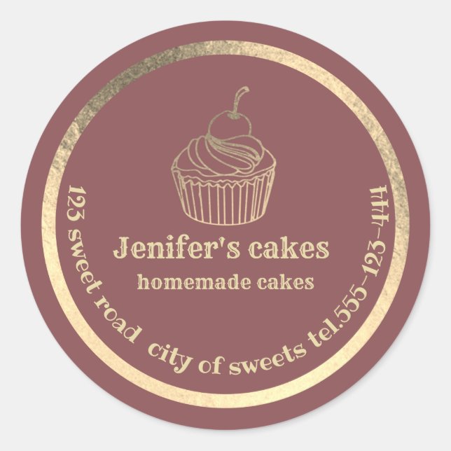 Gold Homemade cupcakes and treats packaging Classic Round Sticker (Front)