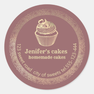 Gold Homemade cupcakes and treats packaging Classic Round Sticker