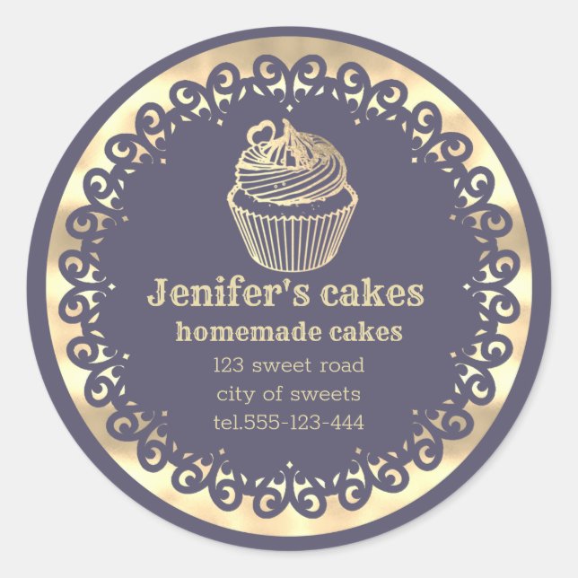 Gold Homemade cupcakes and treats packaging Classic Round Sticker (Front)