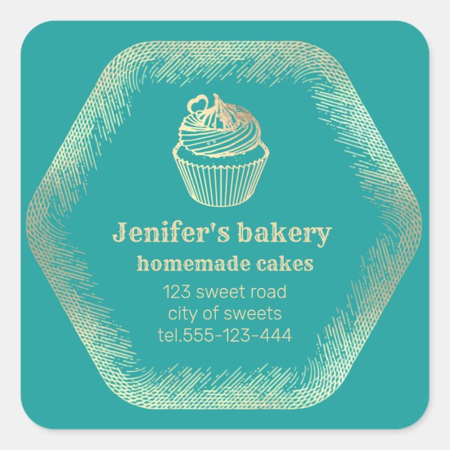 Gold Homemade cupcakes and treats packaging Square Sticker (Front)