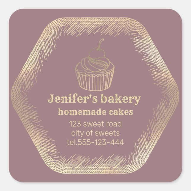 Gold Homemade cupcakes and treats packaging Square Sticker (Front)