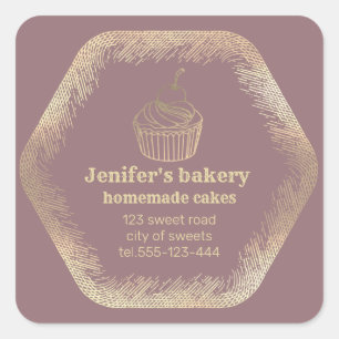 Gold Homemade cupcakes and treats packaging Square Sticker