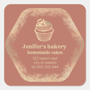 Gold Homemade cupcakes and treats packaging Square Sticker