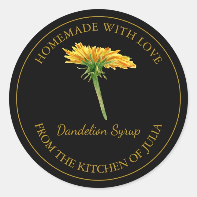 Gold Homemade Dandelion Syrup Label | Black (Front)