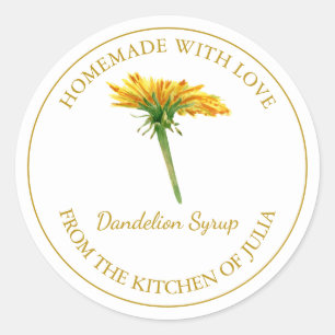 Gold Homemade Dandelion Syrup Label   White