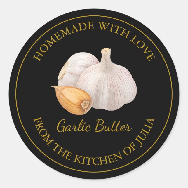 Gold Homemade Garlic Butter Label | Black (Front)