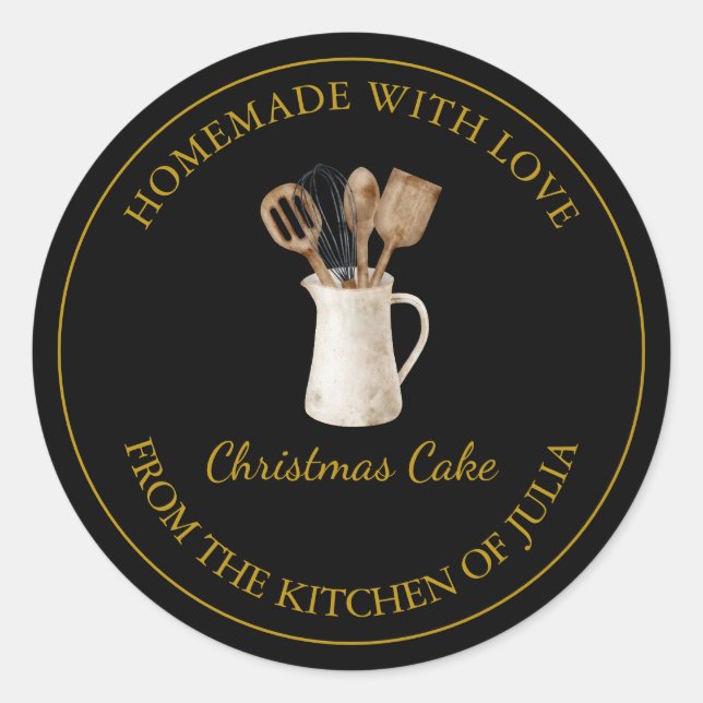 Gold Homemade Kitchen Business Label | Black (Front)