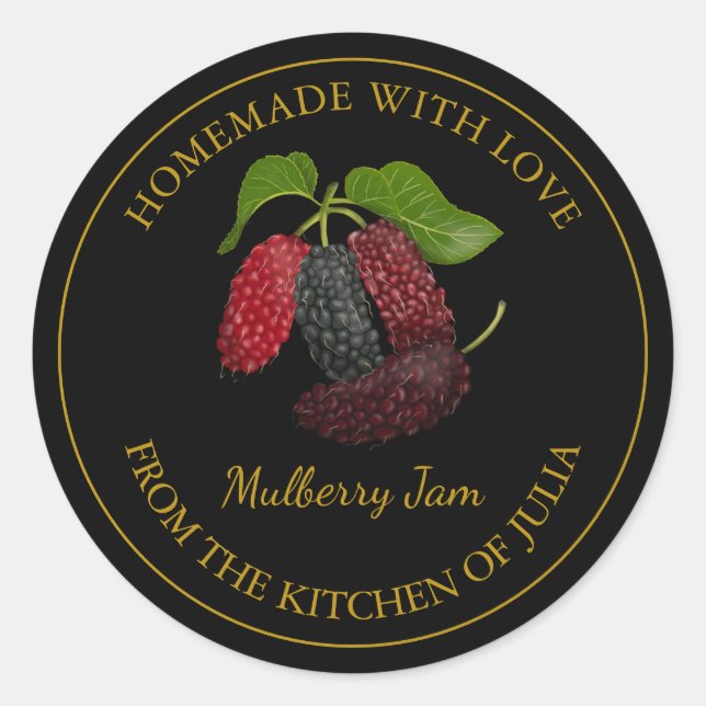 Gold Homemade Mulberry Jam Label | Black (Front)