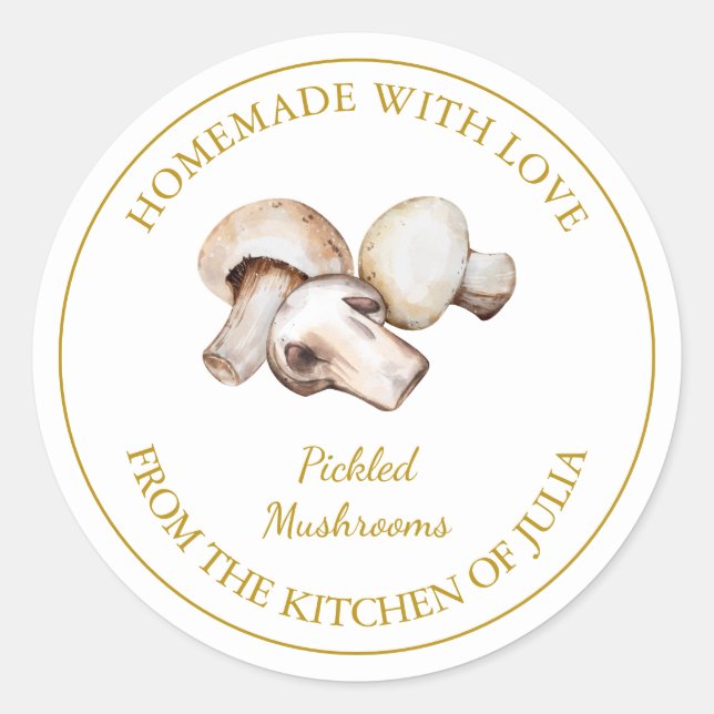 Gold Homemade Mushrooms Pickle Label | White (Front)
