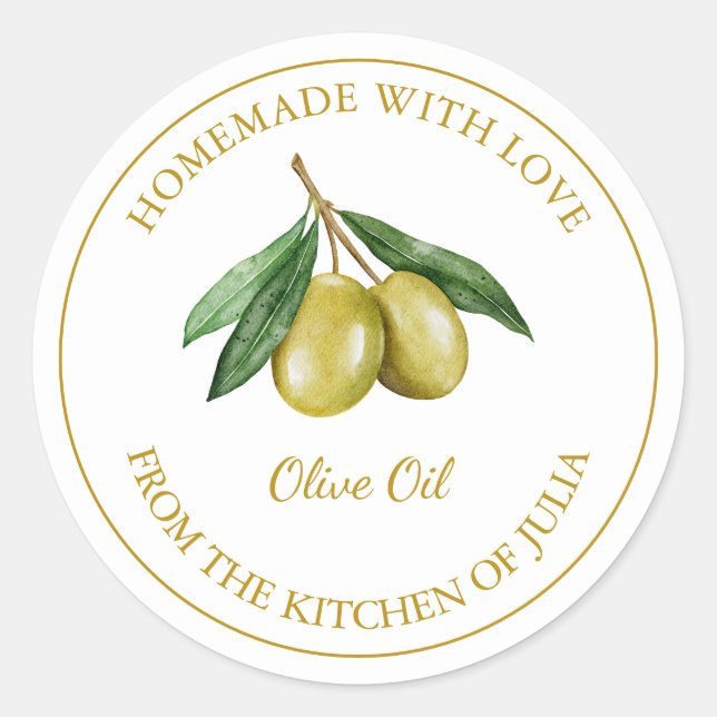 Gold Homemade Olive Oil Label | White (Front)
