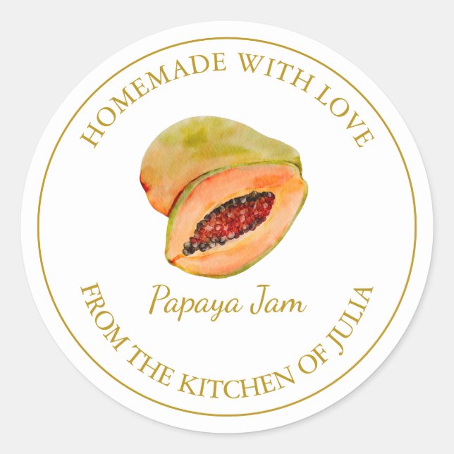 Gold Homemade Papaya Jam Label | White (Front)
