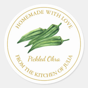 Gold Homemade Pickled Okra Label   White