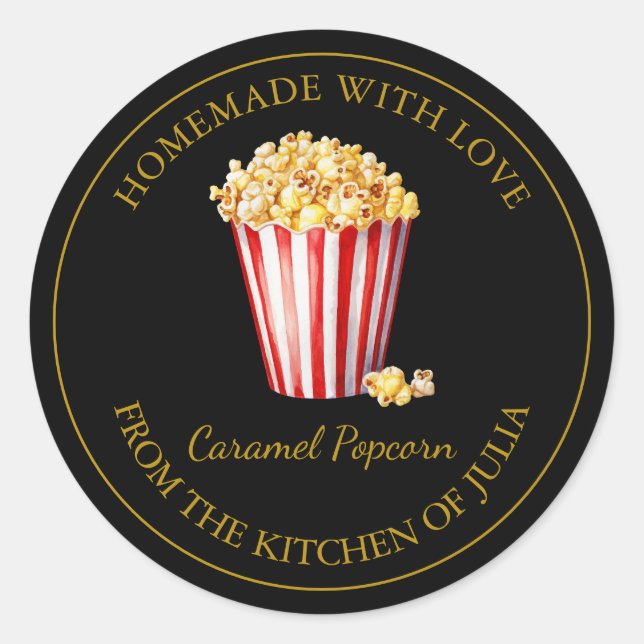 Gold Homemade Popcorn Label | Black (Front)