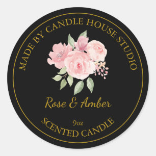 Gold Homemade Rose Candle Label   Black