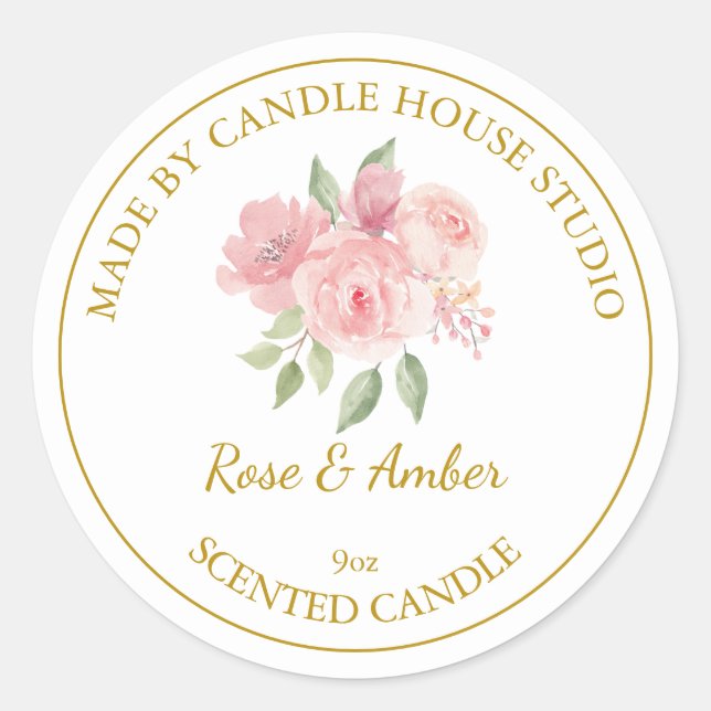 Gold Homemade Rose Candle Label | White (Front)