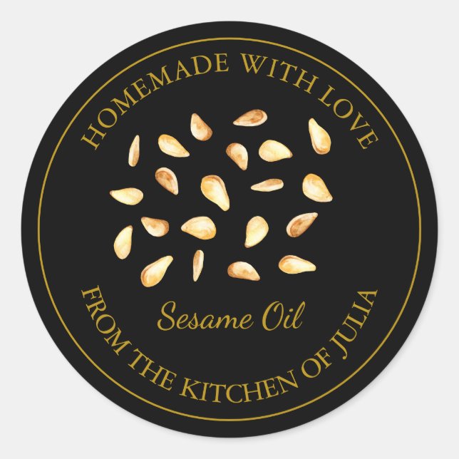 Gold Homemade Sesame Oil Label | Black (Front)