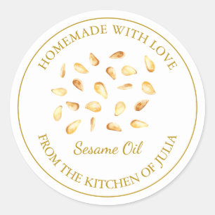 Gold Homemade Sesame Oil Label   White