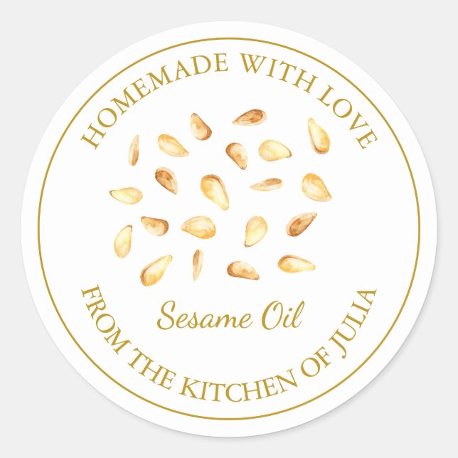 Gold Homemade Sesame Oil Label | White (Front)
