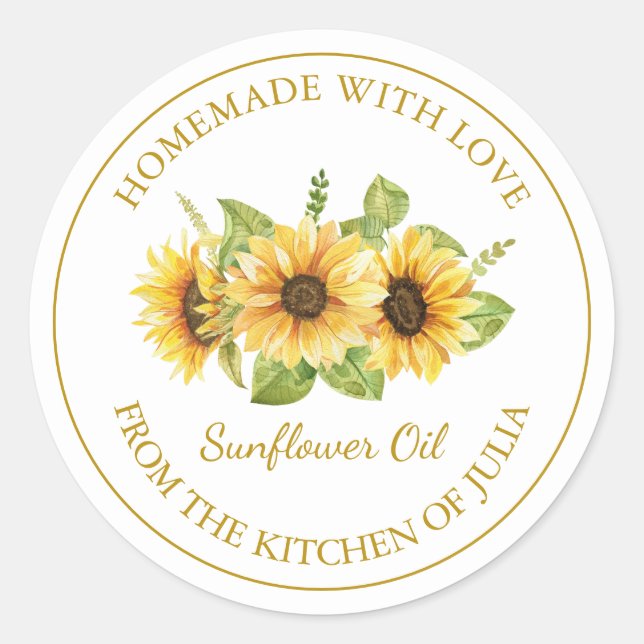 Gold Homemade Sunflower Oil Label | White (Front)