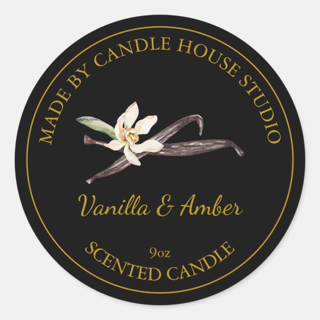 Gold Homemade Vanilla Candle Label | Black (Front)