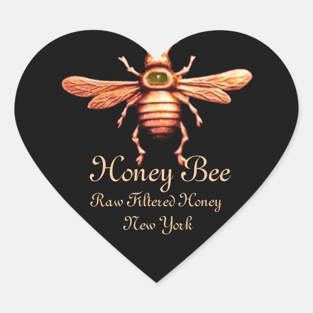 GOLD HONEY BEE / BEEKEEPER BEEKEEPING BLACK HEART HEART STICKER (Front)