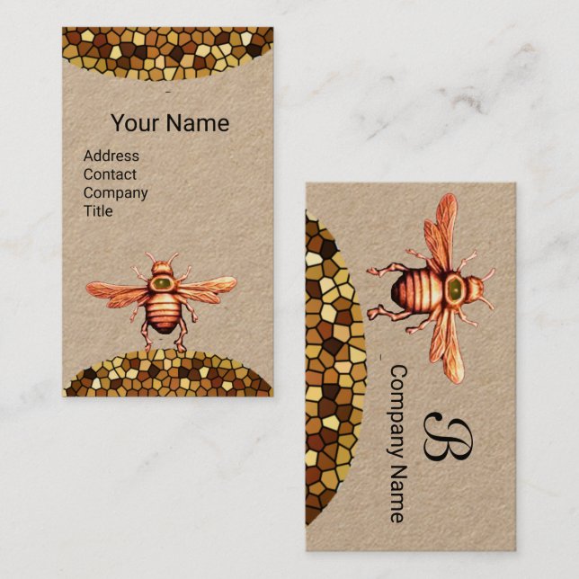 GOLD HONEY BEE,BEEKEEPER BEEKEEPING MONOGRAM Kraft Business Card (Front/Back)
