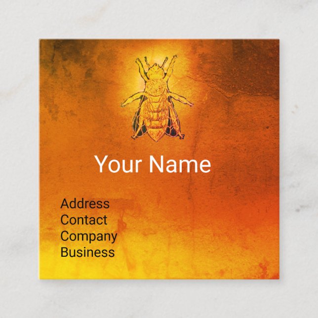 GOLD HONEY BEE,BEEKEEPING,BEEKEEPER APIARY Yellow Square Business Card (Front)