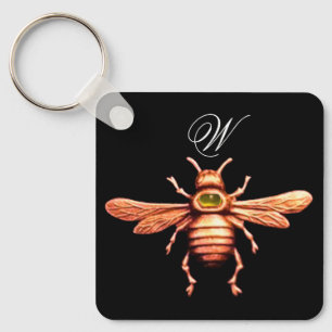 GOLD HONEY BEE MONOGRAM KEYCHAIN