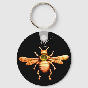 GOLD HONEY BEE MONOGRAM KEYCHAIN