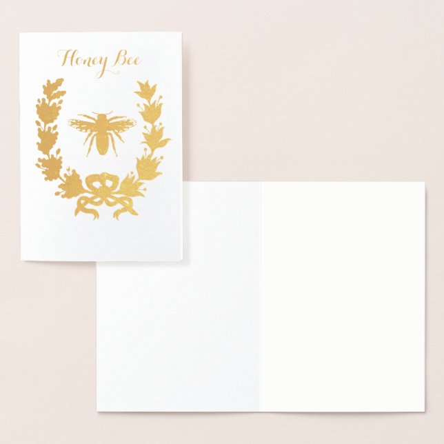 GOLD HONEY BEE  WITH FLORAL CROWN FOIL CARD (Display)