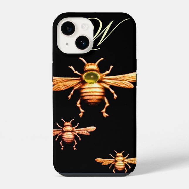 GOLD HONEY BEES, BEEKEEPER MONOGRAM Black iPhone Case (Back)