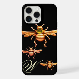 GOLD HONEY BEES MONOGRAM Black iPhone 15 Pro Max Case