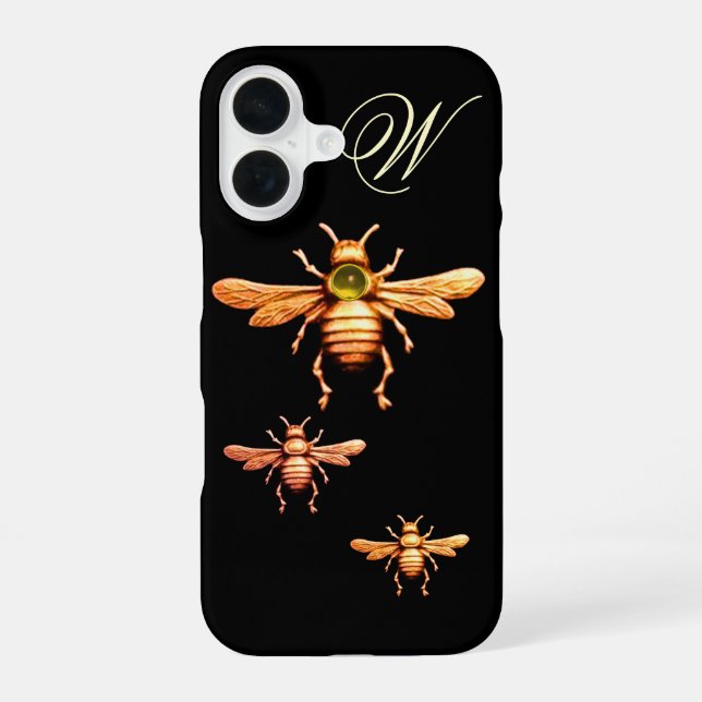 GOLD HONEY BEES MONOGRAM iPhone 16 CASE (Back)