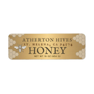 Gold Honey Label with bee - Available in 3 sizes