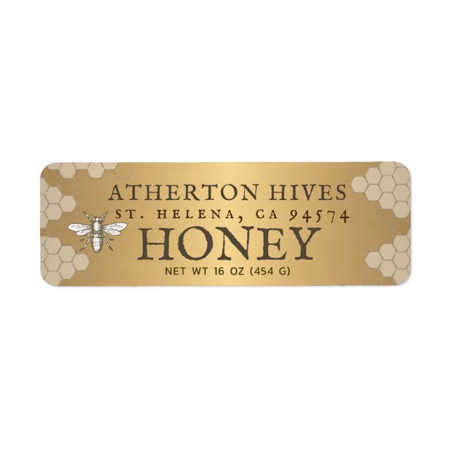 Gold Honey Label with bee - Available in 3 sizes (Front)