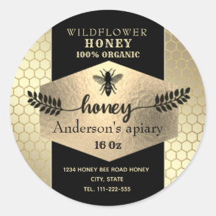 Gold honeybee honey branch honey jar label