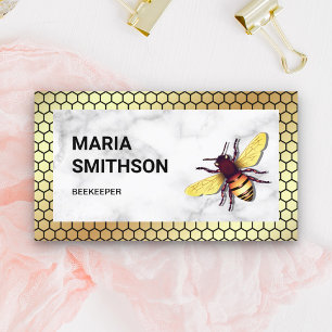 Gold Honeycomb White Marble Honey Bee Beekeeper Business Card