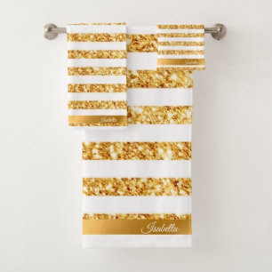 Gold Horizontal Glitter Boho Popular Collection Bath Towel Set