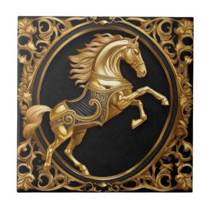 Gold horse gold and black ornamental frame tile
