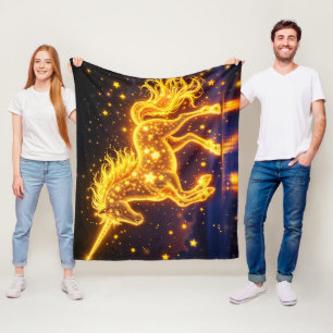 Gold horse horn fairy tale night space sky  fleece blanket
