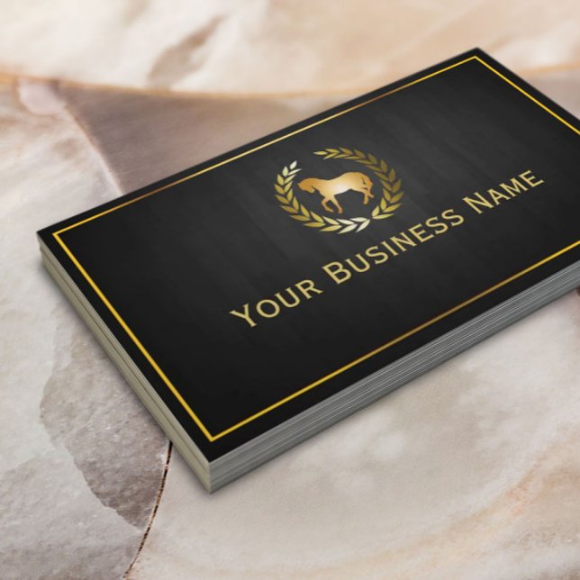 Gold Horse Logo Horseback Riding Club Business Card (Creator Uploaded)