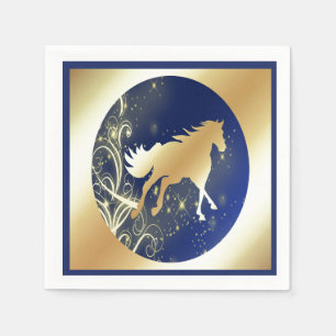 Gold Horse Print With Dark Blue Napkins