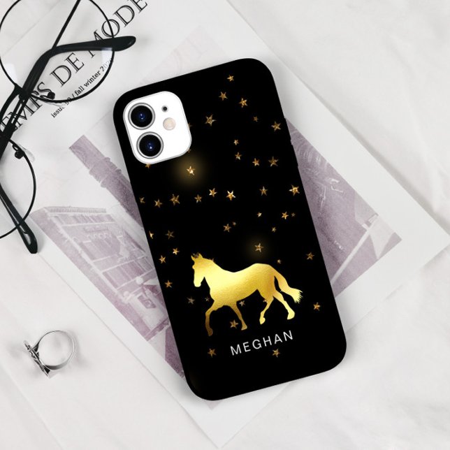 Gold Horse Stars Equestrian Personalized Monogram  Case-Mate iPhone Case (Creator Uploaded)