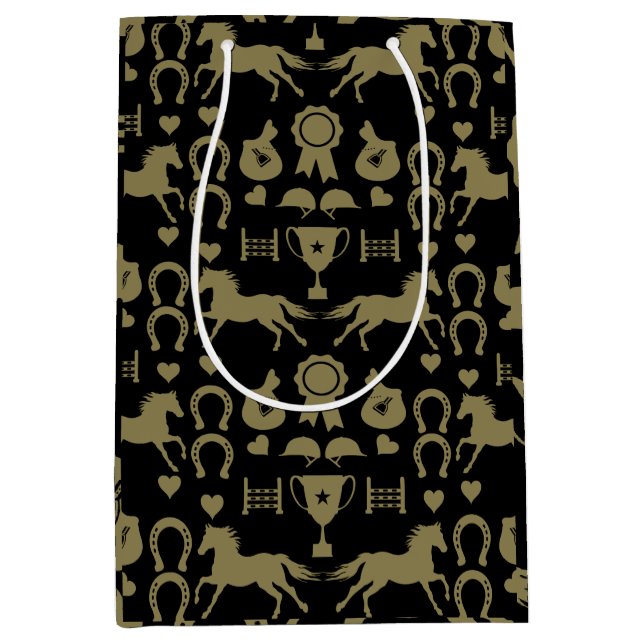 Gold Horseback Riding  Medium Gift Bag (Front)