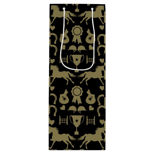 Gold Horseback Riding  Wine Gift Bag (Front)