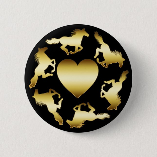 GOLD HORSES RING 2 INCH ROUND BUTTON (Front)