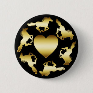 GOLD HORSES RING 2 INCH ROUND BUTTON