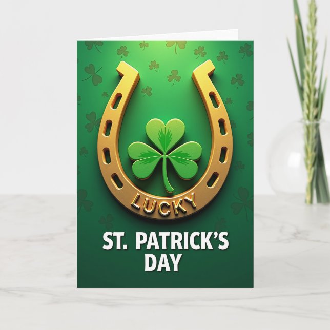 Gold Horseshoe Lucky St Patricks Card (Front)
