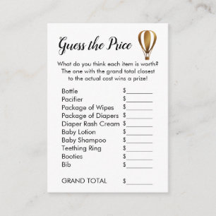 Gold Hot Air Balloon Guess the Price Game Cards